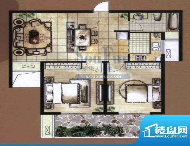 骏和国际公馆E1户型面积:90.00平米