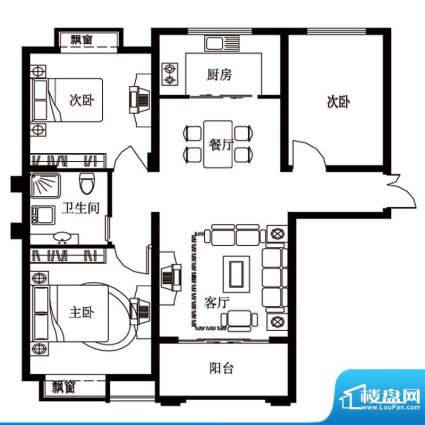 御景龙湾A户型 3室2面积:96.00平米