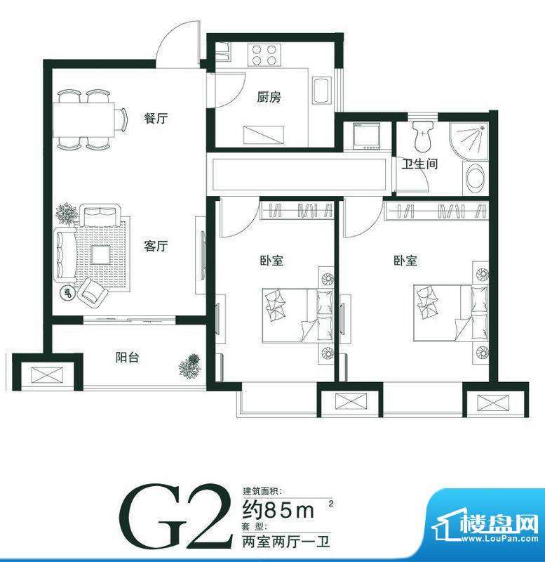 山语世家G2户型 2室面积:85.00平米