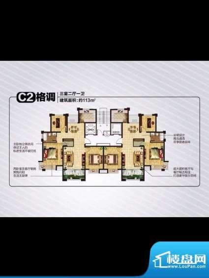 澳东印象城C2户型三面积:113.00平米