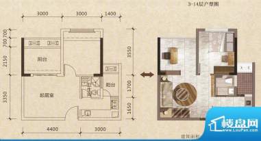 唯美嘉园A栋02户型 面积:49.70m平米