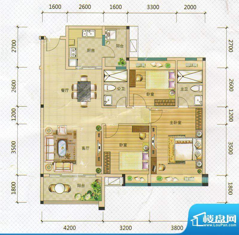 万领盛世1/4栋04户型面积:119.70m平米