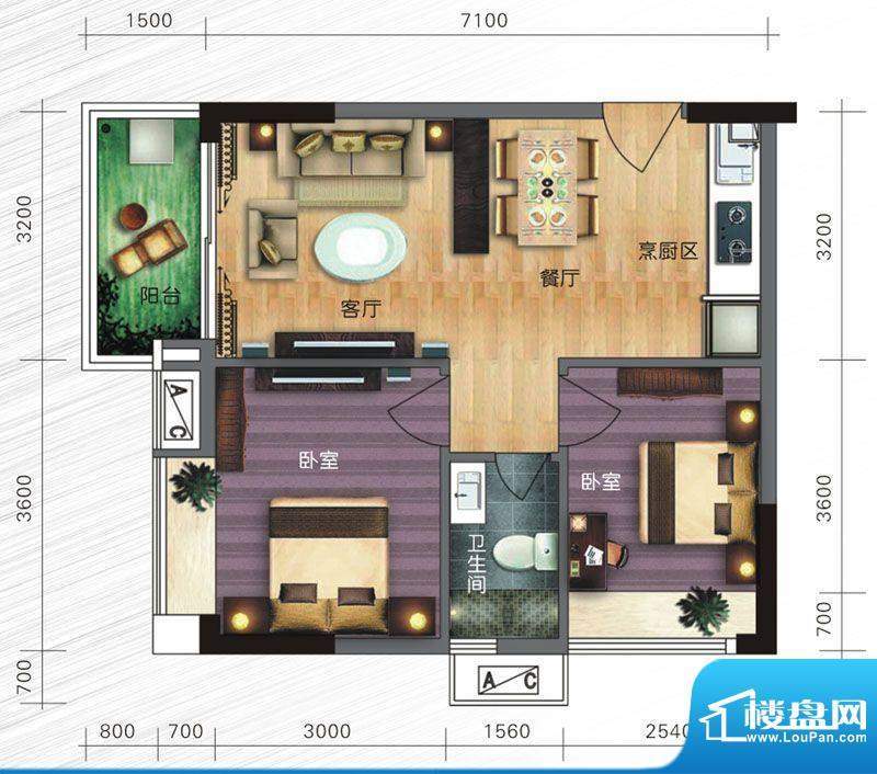 旭日曦苑户型图c2面积:69.00m平米