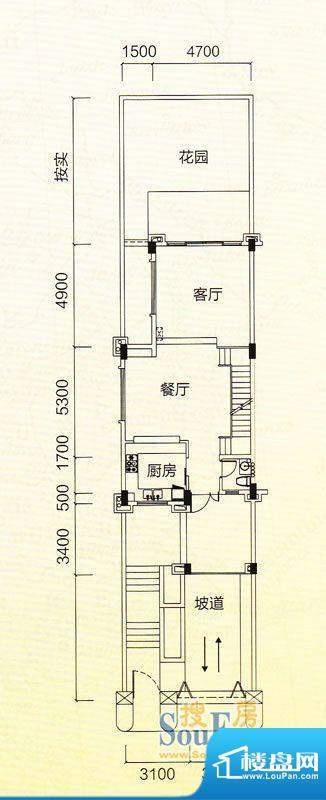 中澳滨河湾E型1层平面积:171.02m平米