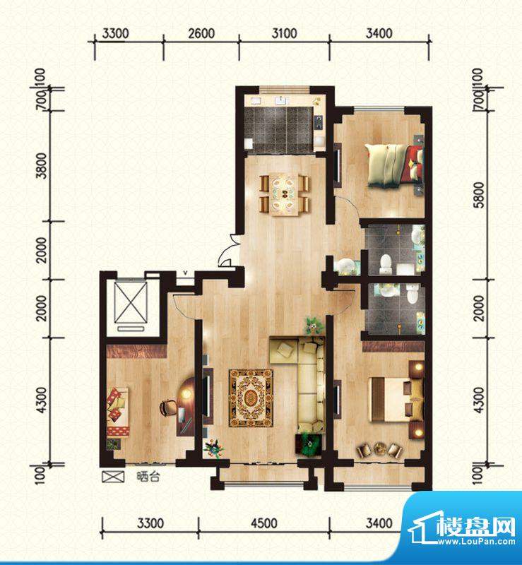 金宇名庭C户型 3室2面积:143.00m平米