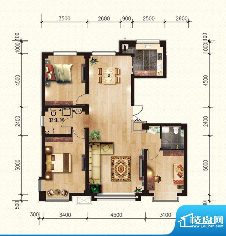 金宇名庭E户型 3室2面积:143.00m平米