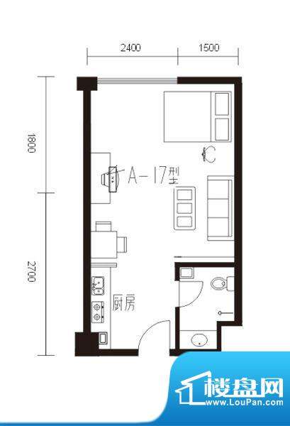 领尚国际公寓A17户型面积:33.47m平米