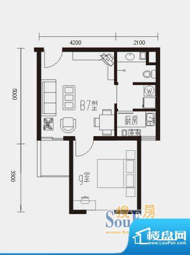 领尚国际公寓B7户型面积:39.39m平米