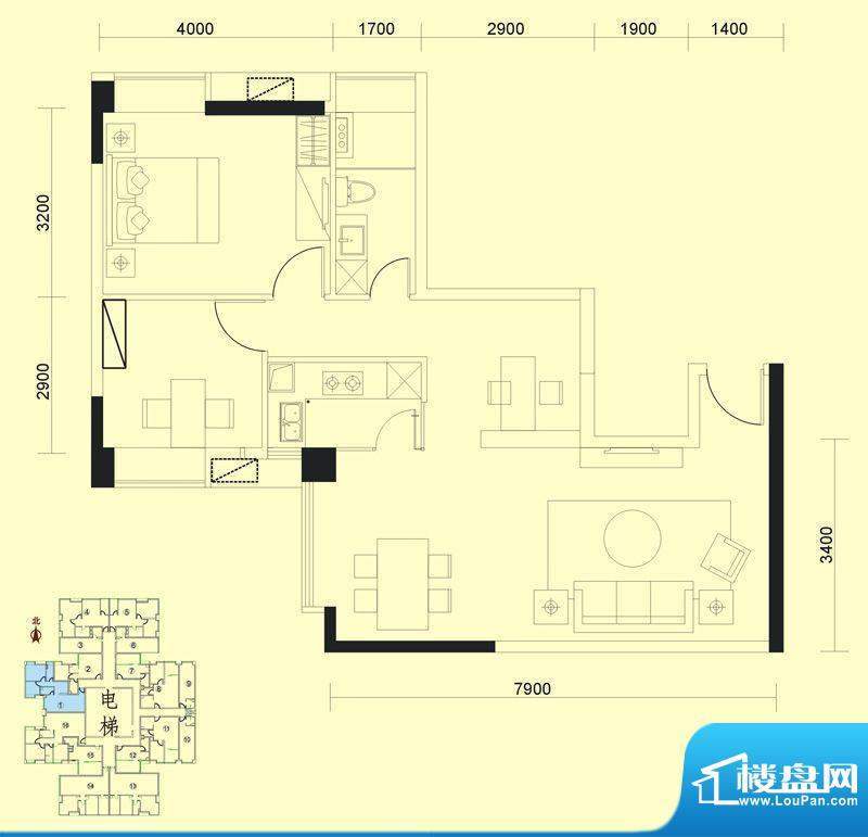 达兴豪苑1座1号 2室面积:94.42m平米