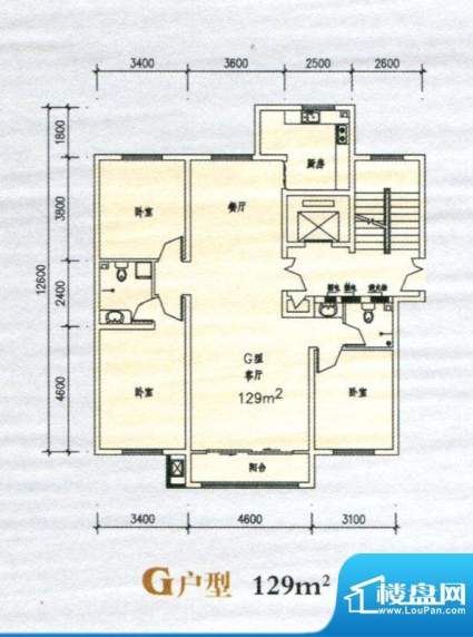 清苑丰景G户型图 3室面积:129.00m平米