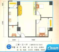 天成大厦D户型 2室1面积:115.13m平米