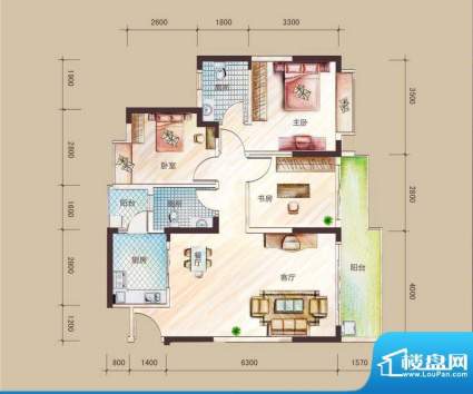 祥圣华苑1栋2单元A2面积:97.02m平米