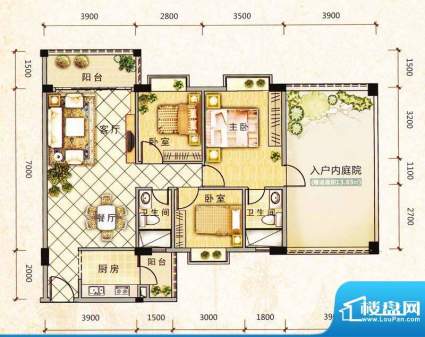 金朗华庭B户型 3室2面积:110.96m平米