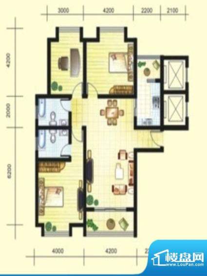 颐和城府户型图 3室面积:128.00m平米