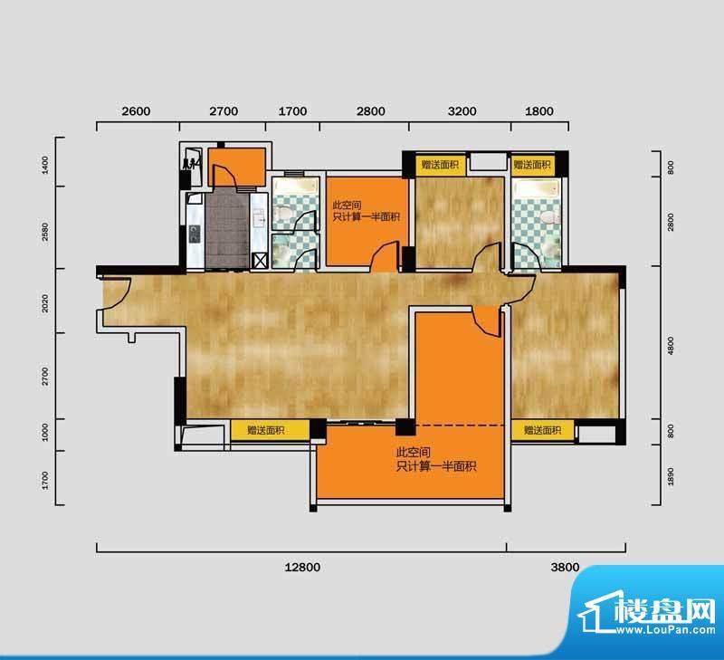 富和名都二期F型户型面积:125.00m平米