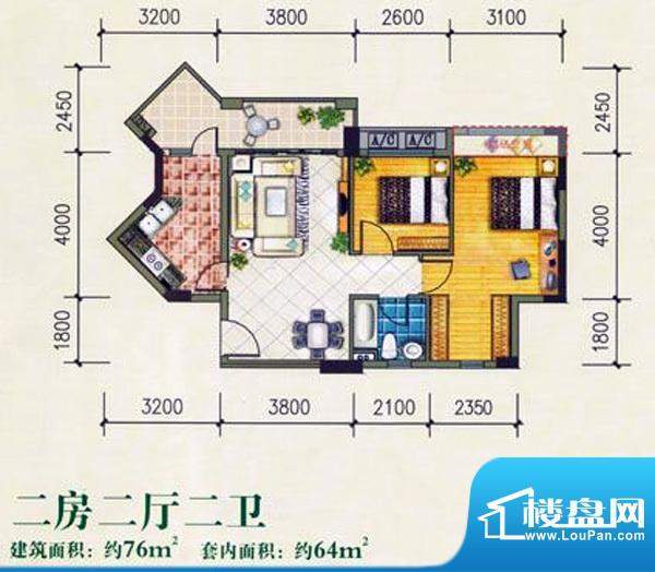 康桥活力城4栋03单位面积:76.00m平米