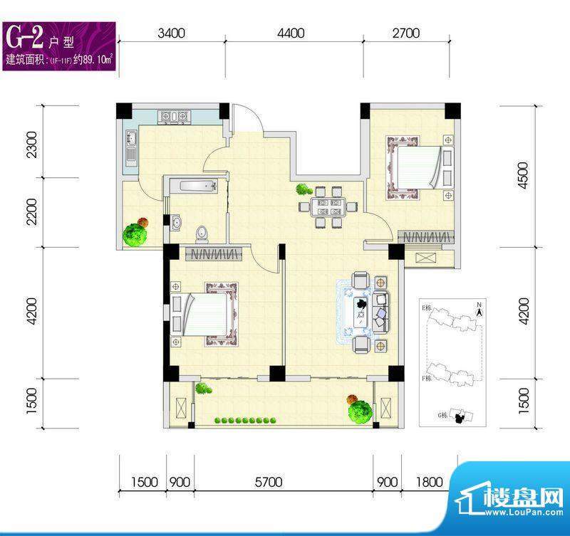 东辰壹号御景G栋1-1面积:89.10m平米