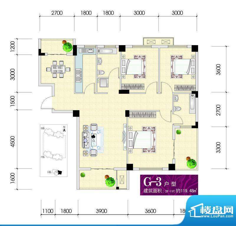 东辰壹号御景G栋1-1面积:119.48m平米