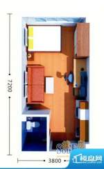 绿地21城B户型 1室1面积:38.25m平米