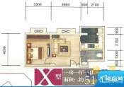 东丽上岛户型图 X 1面积:51.80m平米