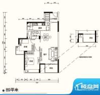 国宾壹号户型3 2室2面积:89.00m平米