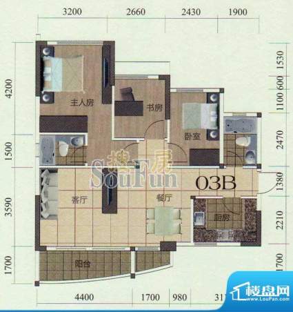 金茂华庭03B户型图 面积:106.00m平米