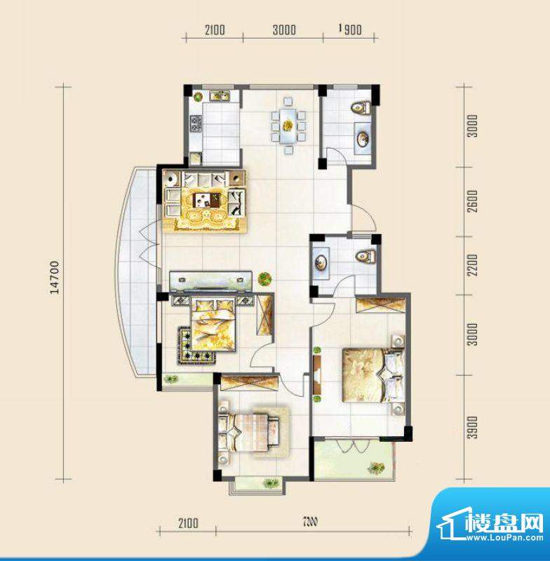 东景家园A户型 3室2面积:133.45m平米