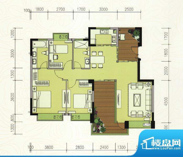 巴厘晓筑C3标准 3室面积:117.00m平米