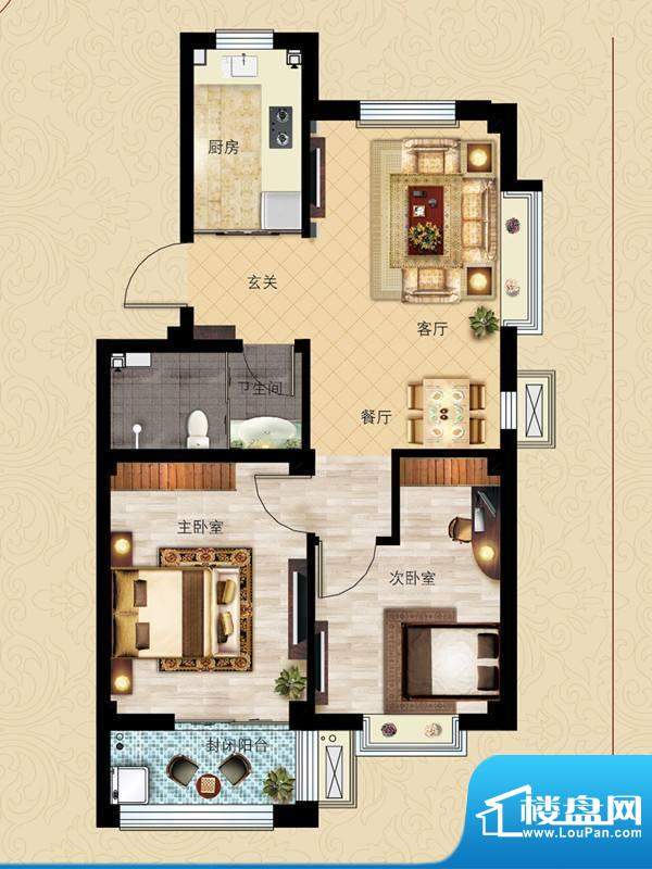 翡翠城户型图 2室1厅面积:68.00m平米