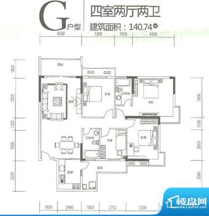 运河佳苑G户型 4室2面积:140.74m平米