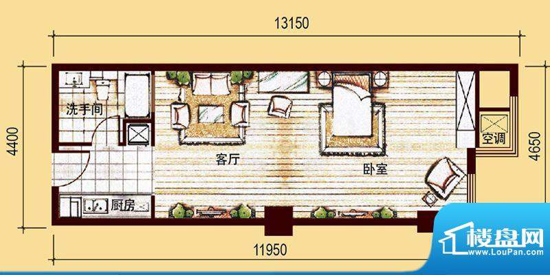 上海城酒店公寓F户型面积:52.00m平米