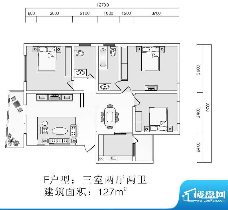 正鼎兴福锦园f 3室2面积:127.00m平米