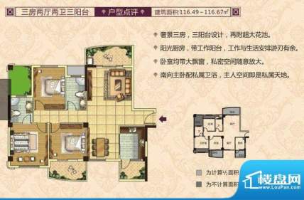丽景新城户型图 3室面积:116.00m平米