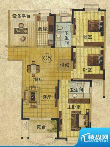 新港名仕花园C5户型面积:140.00平米