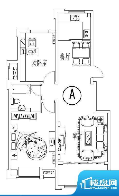 西城晶华A户型两室两面积:91.00平米