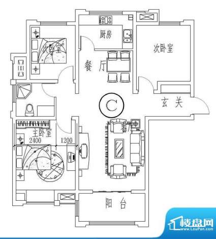 西城晶华C户型三室两面积:103.00平米