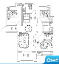 西城晶华E户型三室两面积:100.00平米