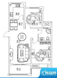 西城晶华H户型两室两面积:89.00平米