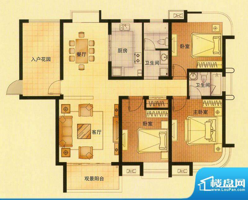 龙商荣域C户型 3室2面积:144.00平米