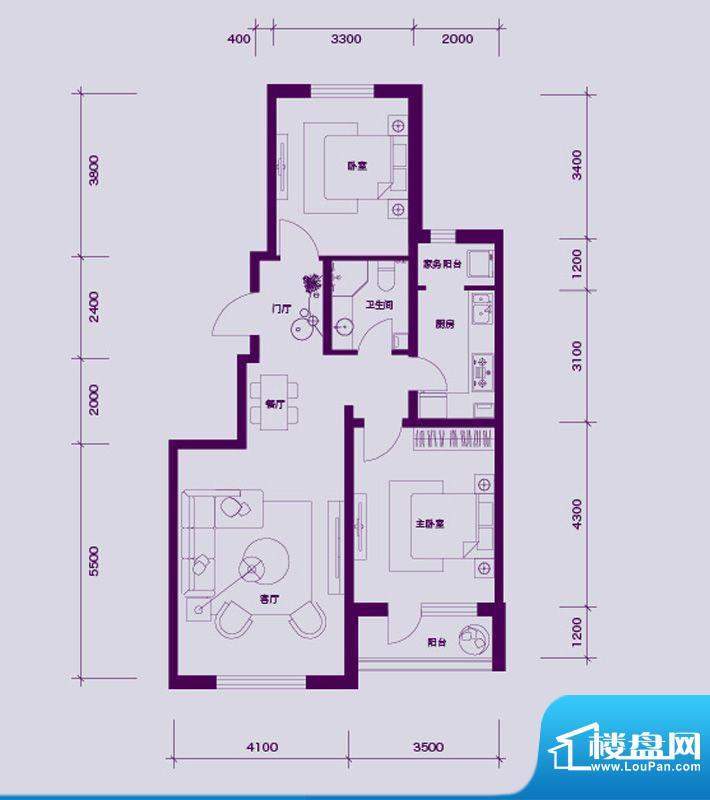 大禹华邦二期E1户型面积:97.00平米