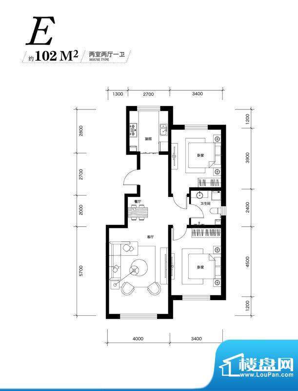 大禹华邦一期E户型图面积:102.00平米