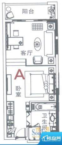 景裕嘉园A户型 1室1面积:70.00平米