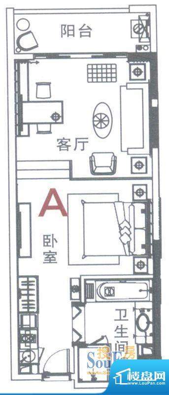 景裕嘉园A户型 1室1面积:70.00平米