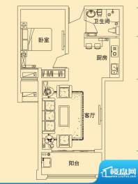 盛世名门1-R户型 1室面积:69.00平米