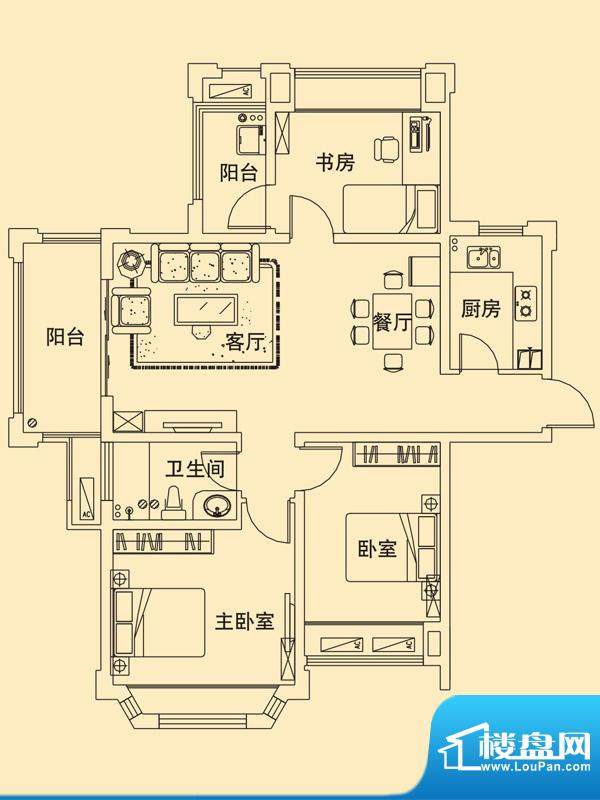 盛世名门1-A户型 3室面积:121.00平米