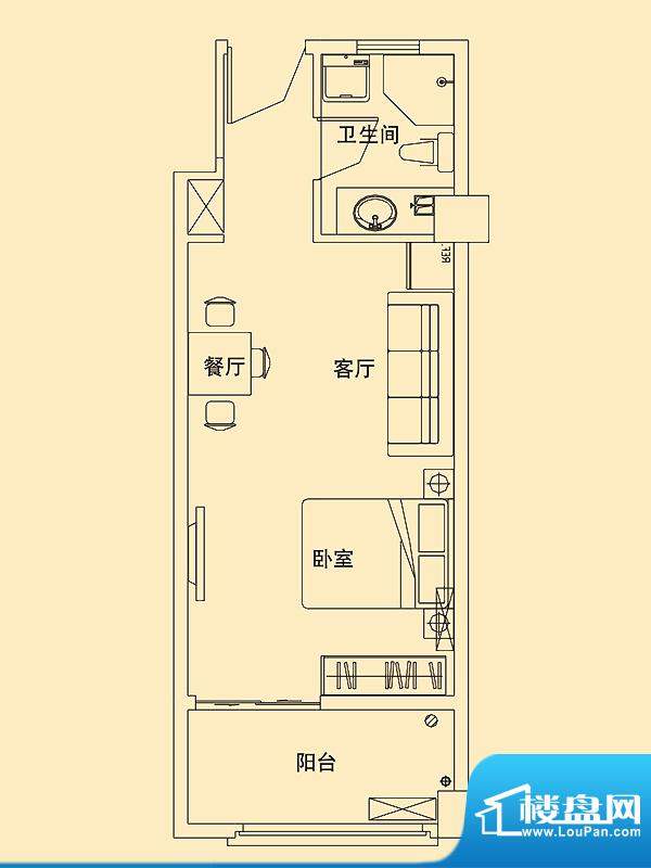 盛世名门6-N户型 1室面积:50.00平米