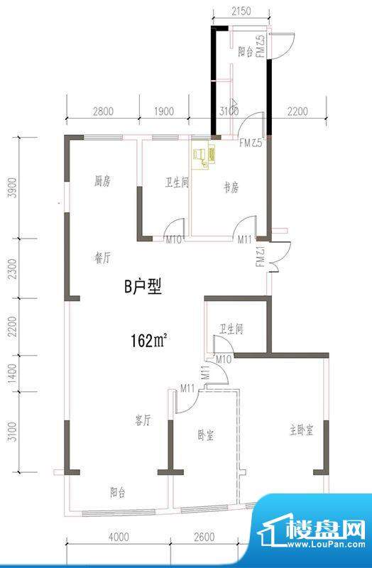 风尚国际B户型 3室2面积:162.00m平米