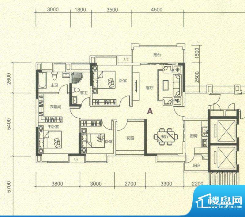 兆阳御花园15座a户型面积:133.80