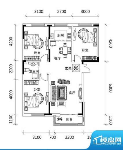 郡望安石C1户型图 3面积:101.91平米