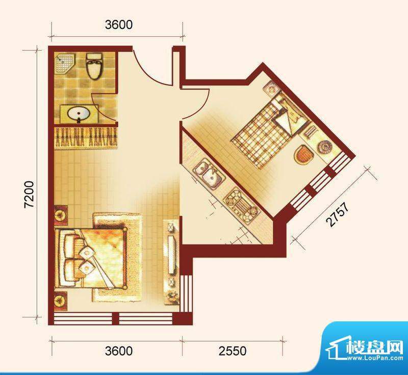 蔚蓝国际25#C户型图面积:61.54平米